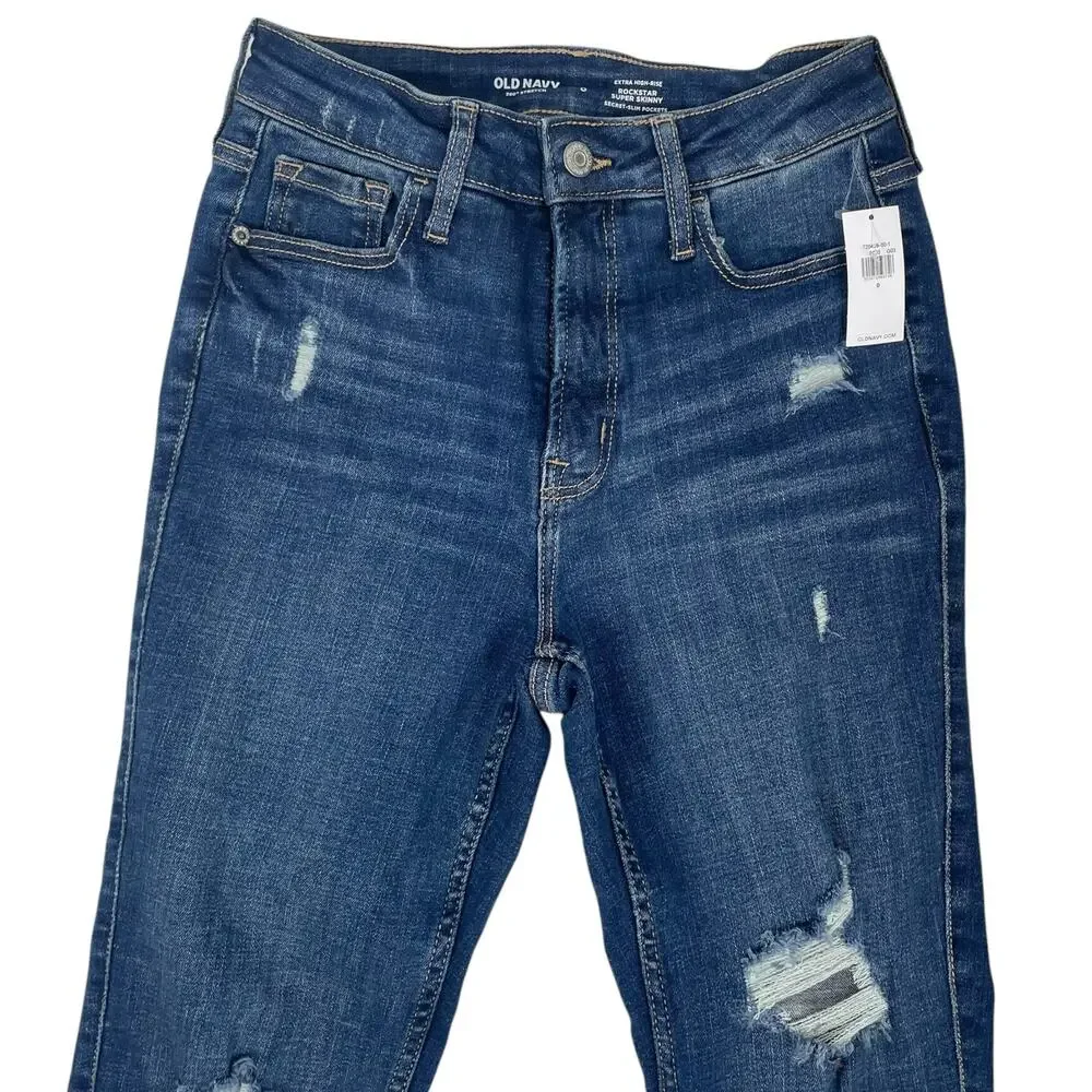 Old Navy Rockstar High Rise Super Skinny Jeans Distressed Size 0